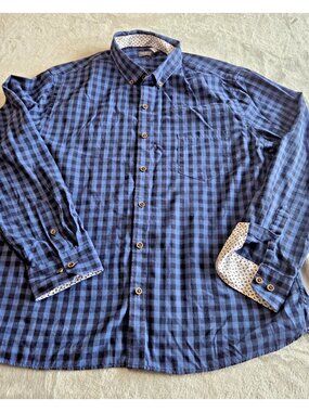 Van Heusen Men’s XL Blue Check Shirt Slim Fit Never Tuck Long Sleeve Button Down